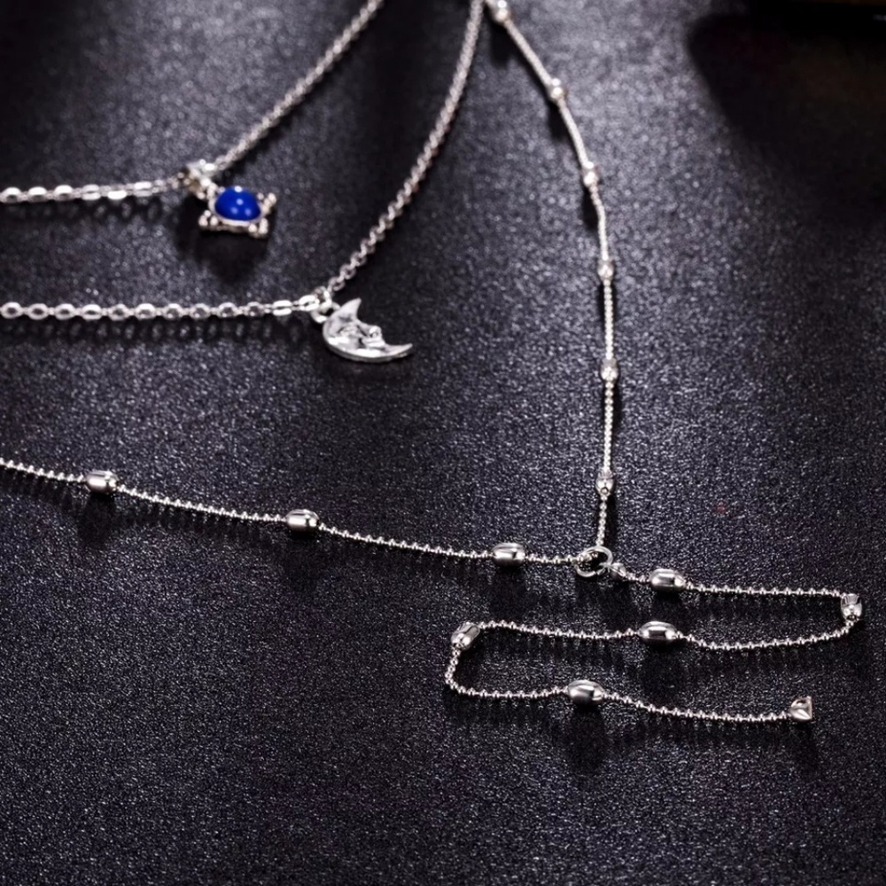 5 for $25 Three Layer Moon Charm Necklace - Picture 3 of 7